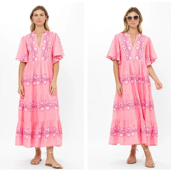 OLIPHANT Flirty V-Neck Maxi Dress Tangier Pink Sz XL NWT $398 {N41} - Picture 5 of 6